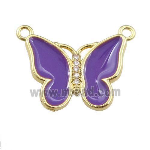 copper butterfly pendant with purple enamel, gold plated