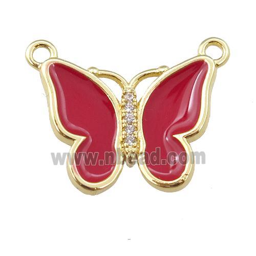 copper butterfly pendant with red enamel, gold plated