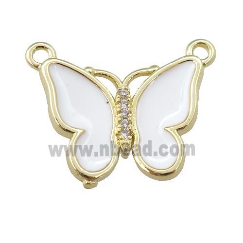 copper butterfly pendant with white enamel, gold plated