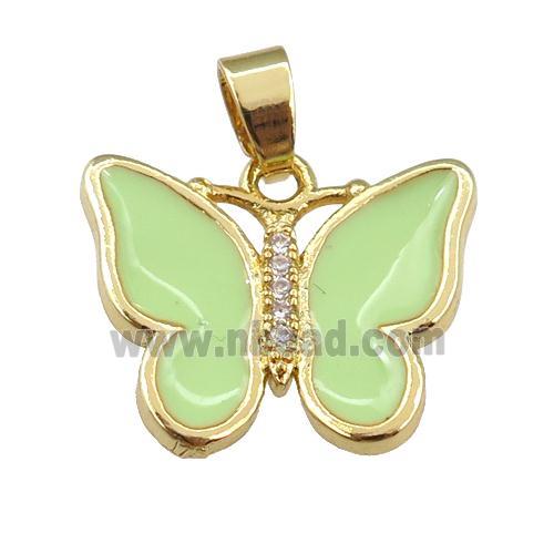 copper butterfly pendant with applegreen enamel, gold plated