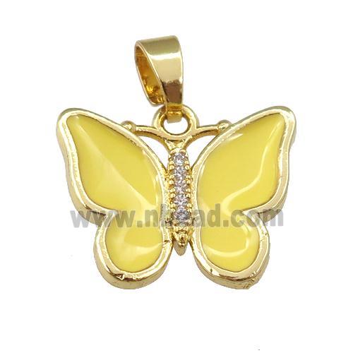 copper butterfly pendant with yellow enamel, gold plated