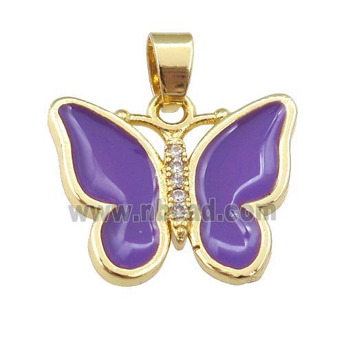 copper butterfly pendant with lavender enamel, gold plated