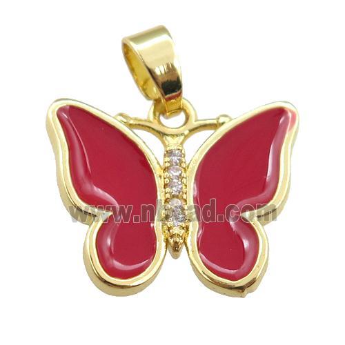 copper butterfly pendant with red enamel, gold plated