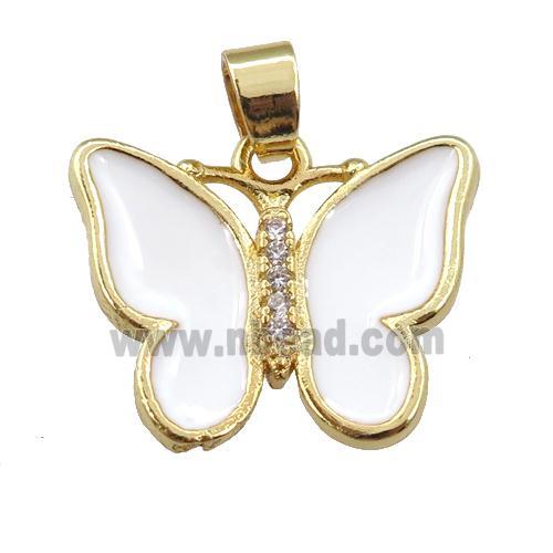 copper butterfly pendant with white enamel, gold plated