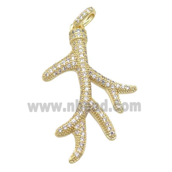 copper Antler pendant pave zircon, gold plated