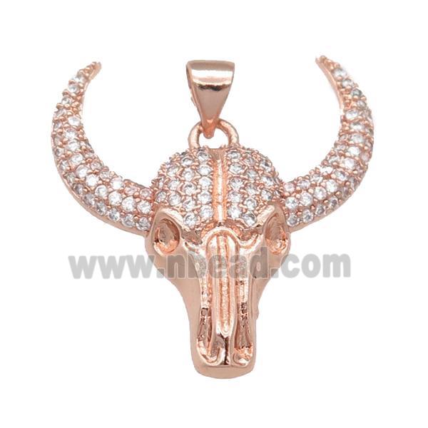 copper bullHead pendant pave zircon, rose gold