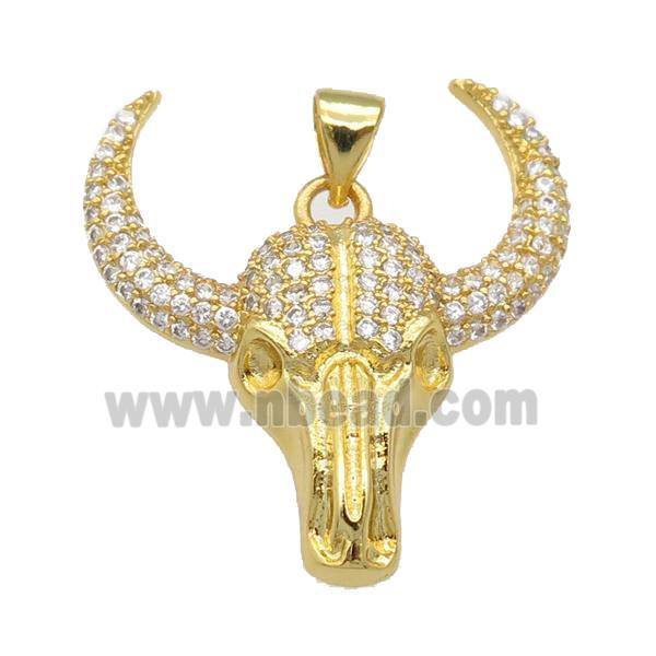 copper bullHead pendant pave zircon, gold plated