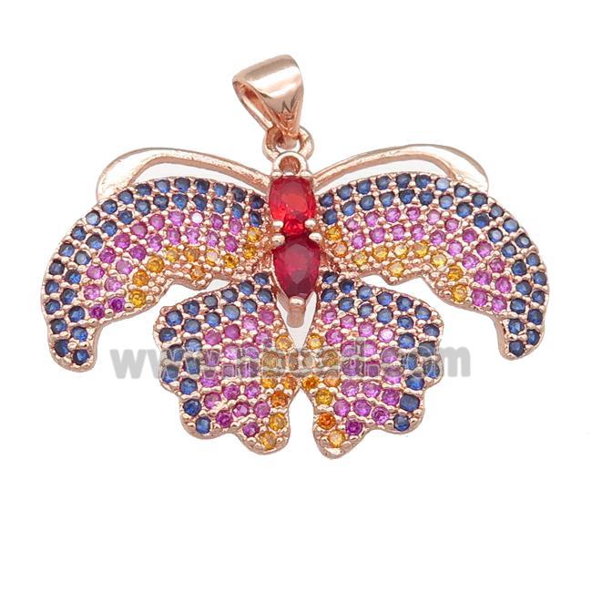 copper Butterfly pendant pave zircon, rose gold