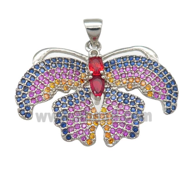 copper Butterfly pendant pave zircon, platinum plated