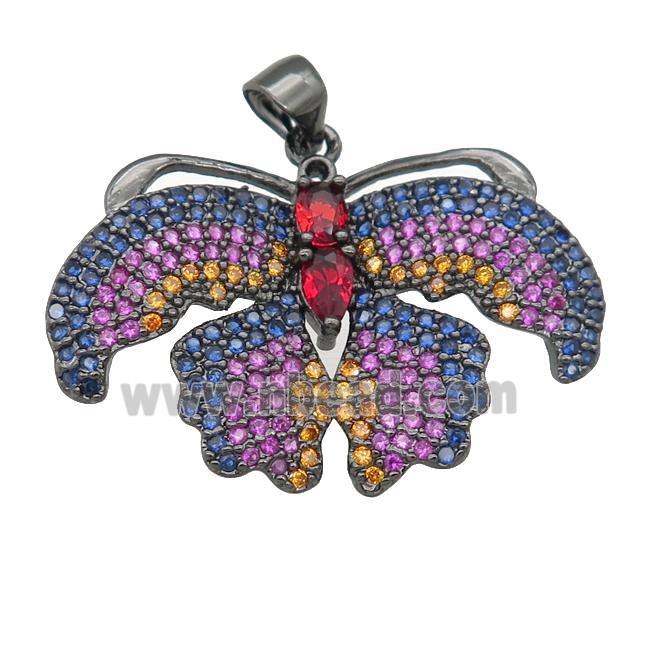 copper Butterfly pendant pave zircon, black plated