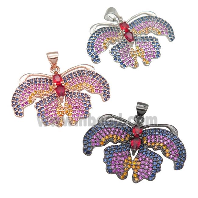 copper Butterfly pendant pave zircon, mixed