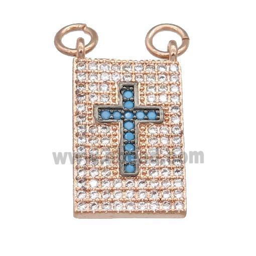 copper Rectangle pendant pave zircon, cross, rose gold