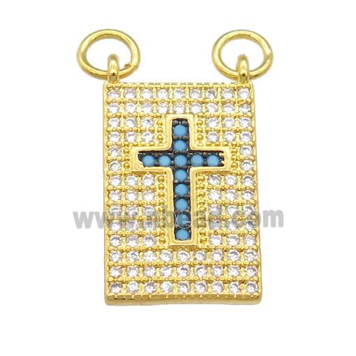 copper Rectangle pendant pave zircon, cross, gold plated
