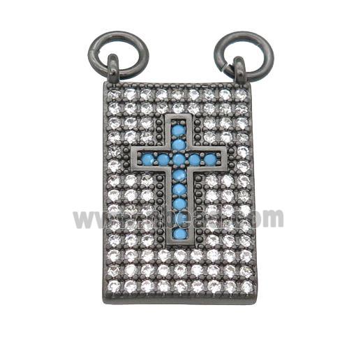 copper Rectangle pendant pave zircon, cross, black plated