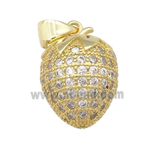 copper Strawberry pendant pave zircon, gold plated