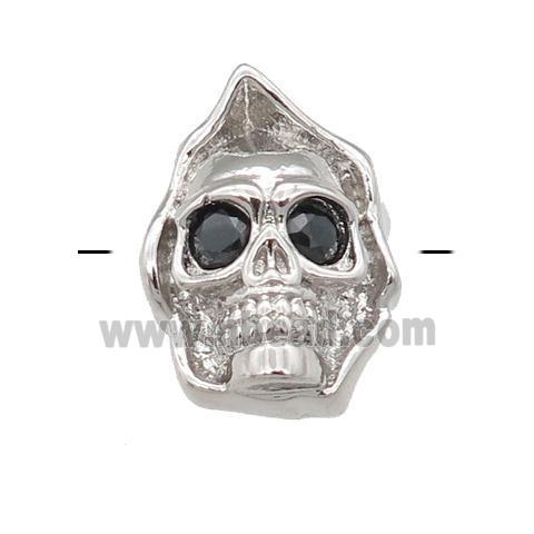 copper Skull charm beads pave zircon, platinum plated