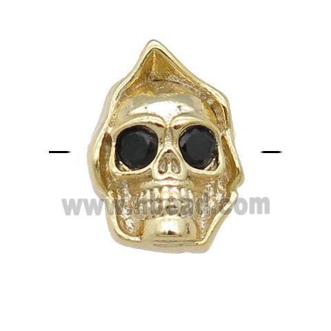 copper Skull charm beads pave zircon, gold plated