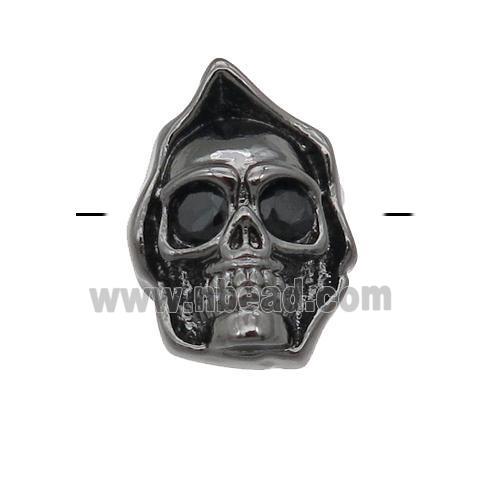 copper Skull charm beads pave zircon, black plated