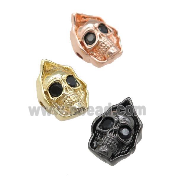 copper Skull charm beads pave zircon, mixed