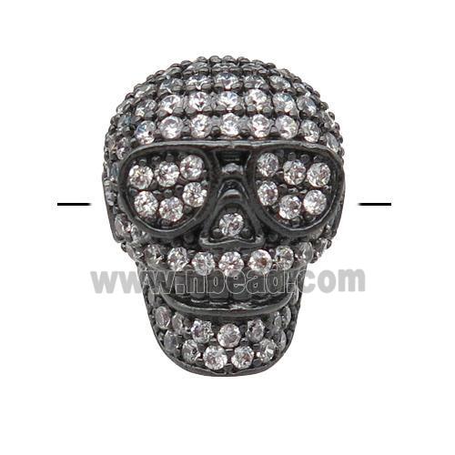 copper Skull beads pave zircon, black plated