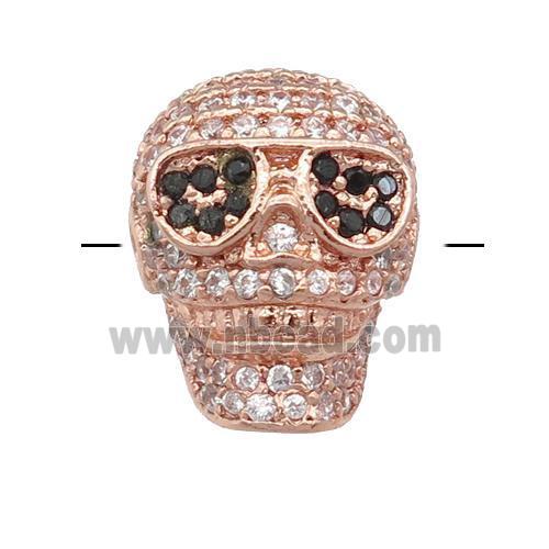 copper Skull beads pave zircon, rose gold