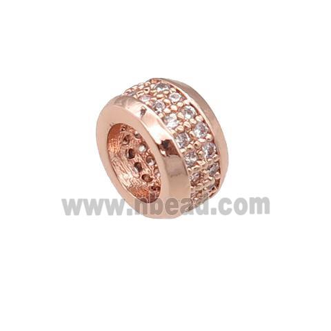copper rondelle beads pave zircon, large hole, rose gold