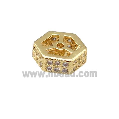 copper hexagon beads pave zircon, gold plated