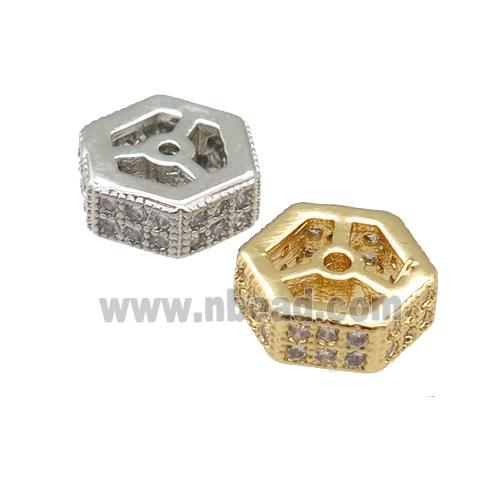 copper hexagon beads pave zircon, mixed