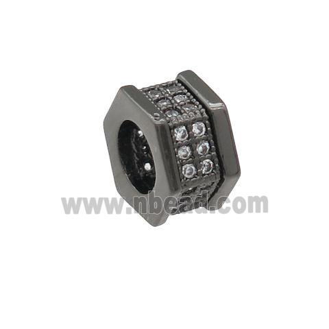 copper hexagon beads pave zircon, large hole, black plated