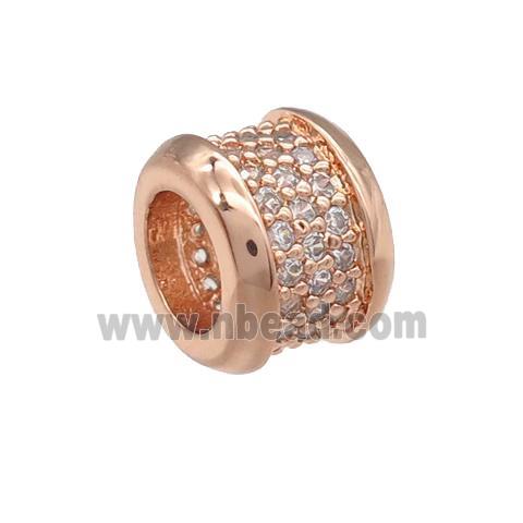copper rondelle beads pave zircon, large hole, rose gold