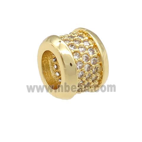 copper rondelle beads pave zircon, large hole, gold plated