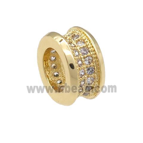 copper rondelle beads pave zircon, large hole, gold plated