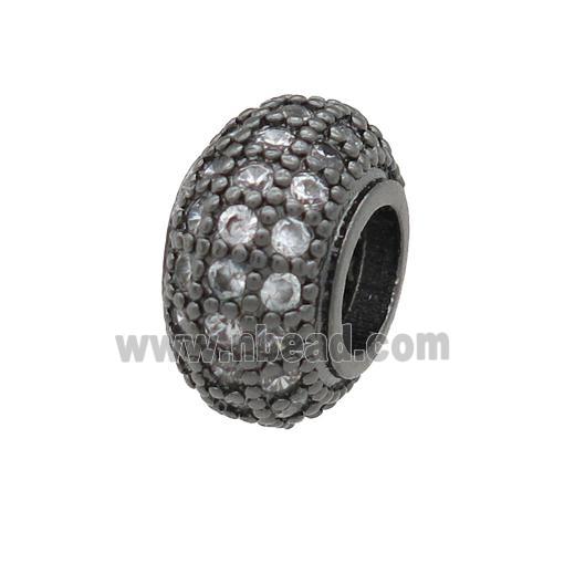 copper rondelle beads pave zircon, large hole, black plated