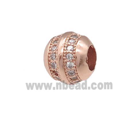 copper barrel beads pave zircon, large hole, rose gold
