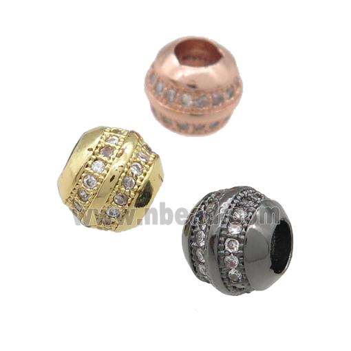 copper barrel beads pave zircon, large hole, mixed