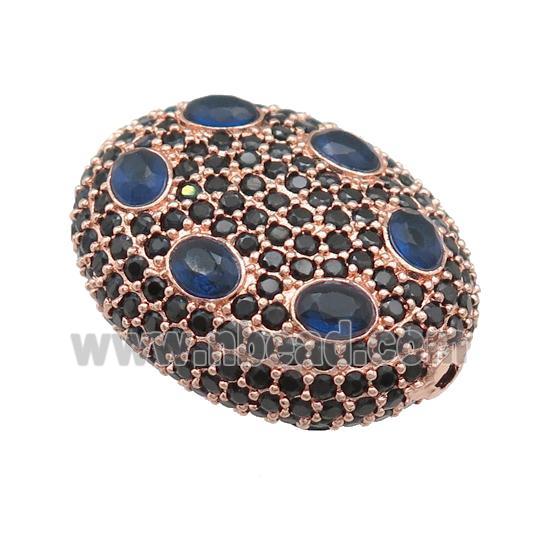 copper oval beads pave blue zircon, rose gold
