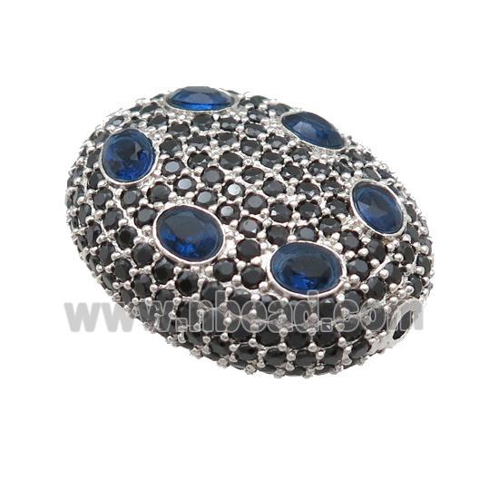 copper oval beads pave blue zircon, platinum plated