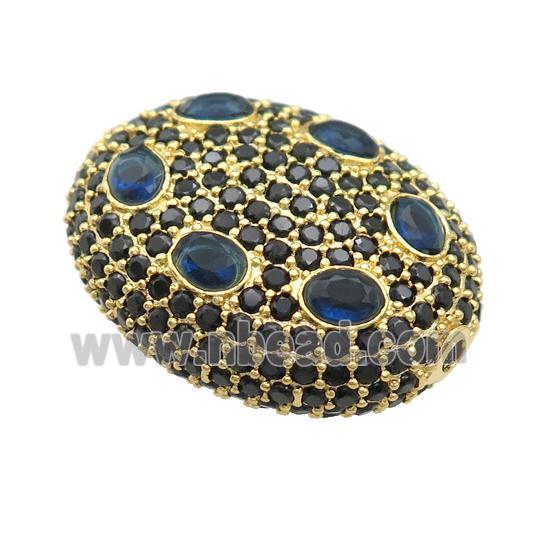 copper oval beads pave blue zircon, gold plated