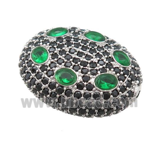 copper oval beads pave green zircon, platinum plated