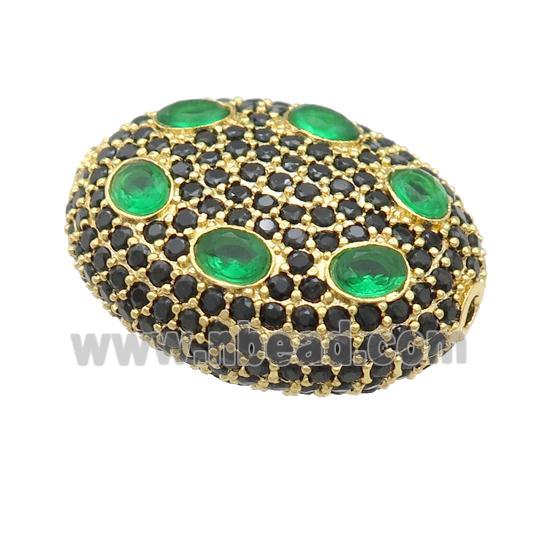 copper oval beads pave green zircon, gold plated