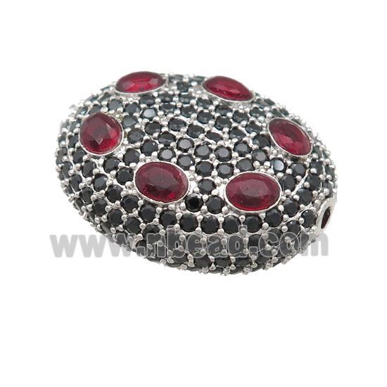 copper oval beads pave red zircon, platinum plated
