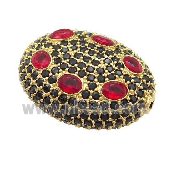 copper oval beads pave red zircon, gold plated