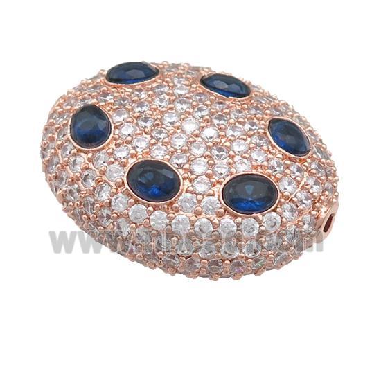 copper oval beads pave blue zircon, rose gold