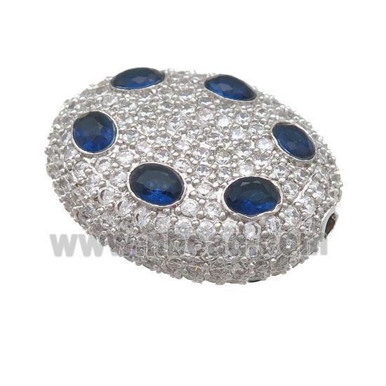 copper oval beads pave blue zircon, platinum plated