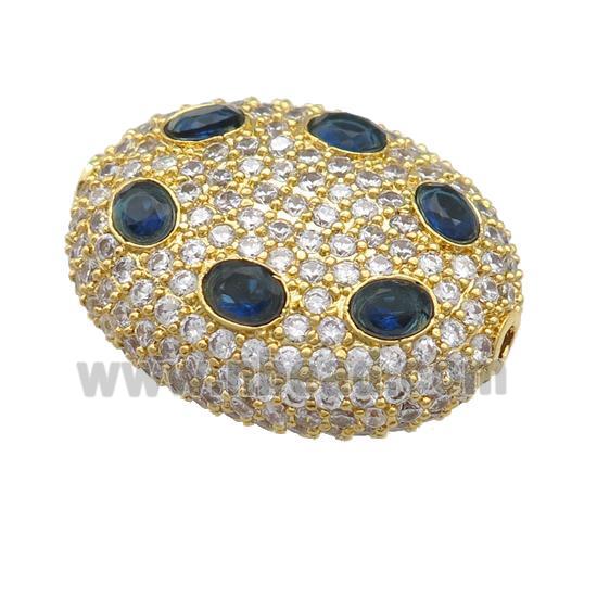 copper oval beads pave blue zircon, gold plated