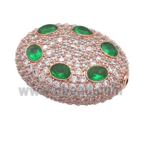 copper oval beads pave green zircon, rose gold
