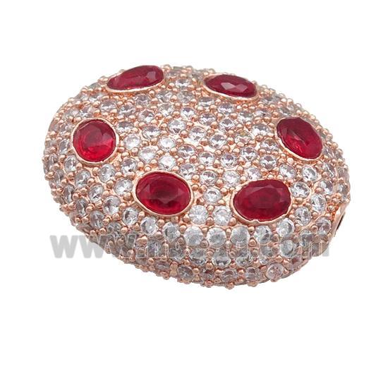 copper oval beads pave red zircon, rose gold