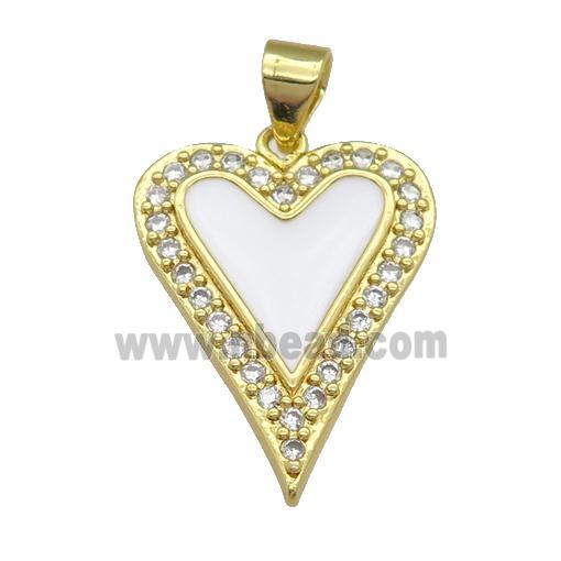 copper heart pendant pave zircon, white enamel, gold plated