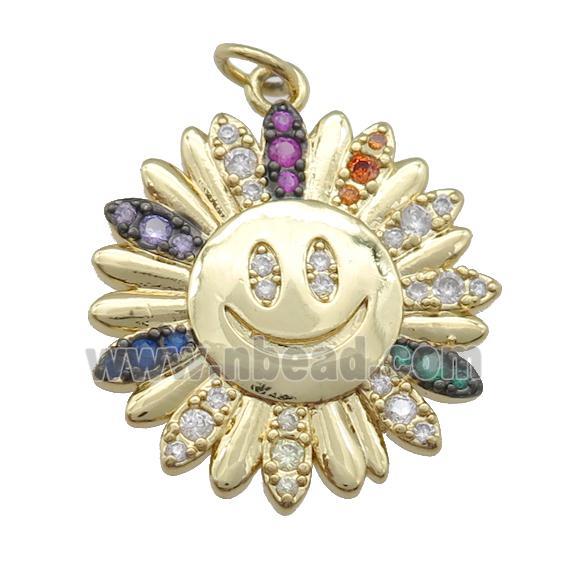 copper sunflower pendant pave zircon, gold plated