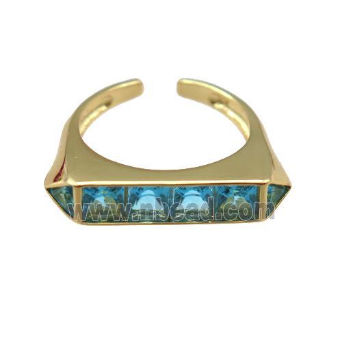 copper Ring pave blue zircon, gold plated